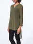 Casual Split Neck Plain roll-up sleeve dip hem blouse