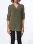 Casual Split Neck Plain roll-up sleeve dip hem blouse