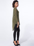 Casual Split Neck Plain roll-up sleeve dip hem blouse