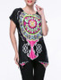 Casual Short Sleeve Asymmetric Hem Tribal Printed T-Shirt