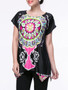 Casual Short Sleeve Asymmetric Hem Tribal Printed T-Shirt