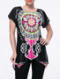 Casual Short Sleeve Asymmetric Hem Tribal Printed T-Shirt