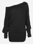 Casual Exquisite Asymmetric Neckline Plain Long-sleeve-t-shirt