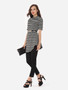 Casual Striped Elegant Band Collar Short-sleeve-t-shirt