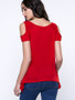 Casual Open Shoulder Solid Short Sleeve T-Shirt With Asymmetric Hem