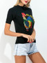 Casual Decorative Patch Band Collar Short Sleeve T-Shirt