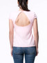 Casual Solid Back Hole Round Neck Short Sleeve T-Shirt In Pink