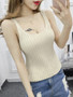 Casual Scoop Neck Plain Knitted Sleeveless T-Shirt