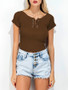 Casual Lace-Up Exposed Navel Plain Short Sleeve T-Shirt