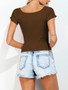 Casual Lace-Up Exposed Navel Plain Short Sleeve T-Shirt