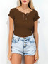 Casual Lace-Up Exposed Navel Plain Short Sleeve T-Shirt