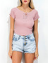 Casual Lace-Up Exposed Navel Plain Short Sleeve T-Shirt