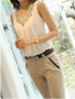 Casual Decorative Lace Plain Chiffon Sleeveless T-Shirt