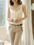 Casual Decorative Lace Plain Chiffon Sleeveless T-Shirt