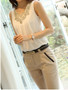 Casual Decorative Lace Plain Chiffon Sleeveless T-Shirt