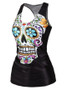 Casual Round Neck Racerback Skull Printed Sleeveless T-Shirt