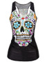 Casual Round Neck Racerback Skull Printed Sleeveless T-Shirt