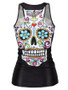 Casual Round Neck Racerback Skull Printed Sleeveless T-Shirt