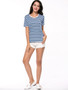 Casual Vented Striped Round Neck Short Sleeve T-Shirt