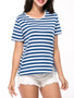 Casual Vented Striped Round Neck Short Sleeve T-Shirt
