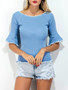 Casual Contrast Trim Round Neck Bell Short Sleeve T-Shirt