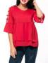 Casual Cutout Ruffled Hem Solid Short Sleeve T-Shirt