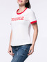 Casual Contrast Trim Letters Printed Short Sleeve T-Shirt