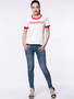 Casual Contrast Trim Letters Printed Short Sleeve T-Shirt