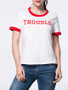 Casual Contrast Trim Letters Printed Short Sleeve T-Shirt