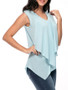 Casual V-Neck Asymmetric Hem Plain Chiffon Sleeveless T-Shirt