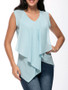 Casual V-Neck Asymmetric Hem Plain Chiffon Sleeveless T-Shirt