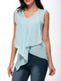 Casual V-Neck Asymmetric Hem Plain Chiffon Sleeveless T-Shirt