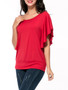 Casual Attractive Asymmetric Neck Plain Cape Sleeve T-Shirt