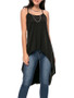 Casual X-Back High-Low Spaghetti Strap Plain Sleeveless T-Shirt