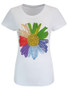 Casual Colorful Flower Printed Rhinestone Short Sleeve T-Shirt