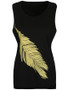 Casual Feather Printed Round Neck Sleeveless T-Shirt