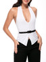 Casual Halter Backless Vented Plain Sleeveless T-Shirt