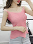 Casual Spaghetti Strap Asymmetric Hem Plain Sleeveless T-Shirt