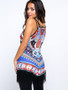 Casual Spaghetti Strap Fringe Keyhole Tribal Printed Sleeveless T-Shirt