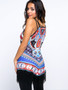 Casual Spaghetti Strap Fringe Keyhole Tribal Printed Sleeveless T-Shirt