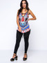 Casual Spaghetti Strap Fringe Keyhole Tribal Printed Sleeveless T-Shirt