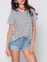 Casual Striped Batwing Exquisite Round Neck Short-sleeve-t-shirt