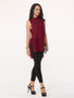 Casual Hollow Out Plain High-Low Charming Band Collar Blouse