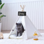 White Canvas Cat Teepee with Soft Cat Bed Cushion