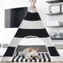 Black and White Striped Dog Teepee with Dog Bed
