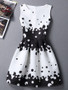 Casual Round Neck Black White Polka Dot Skater Dress