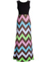 Casual Color Block Zigzag Striped Round Neck Sleeveless Maxi Dress