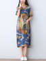 Casual V-Neck Printed Loose Short Sleeve Maxi Dress