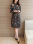 Casual Tie Collar Printed Chiffon Shift Dress