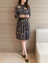 Casual Tie Collar Printed Chiffon Shift Dress